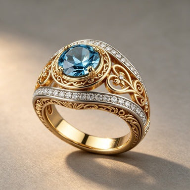 Retro Geometric Gold Alloy Ring For Women Featuring Zircon Inlay