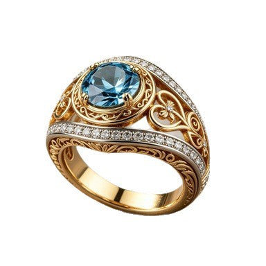 Retro Geometric Gold Alloy Ring For Women Featuring Zircon Inlay
