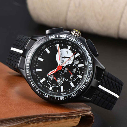 Men's Quartz Watch With Round Dial, Tempered Glass Mirror, Pointer Display, Silica Gel Strap, And Pin Buckle