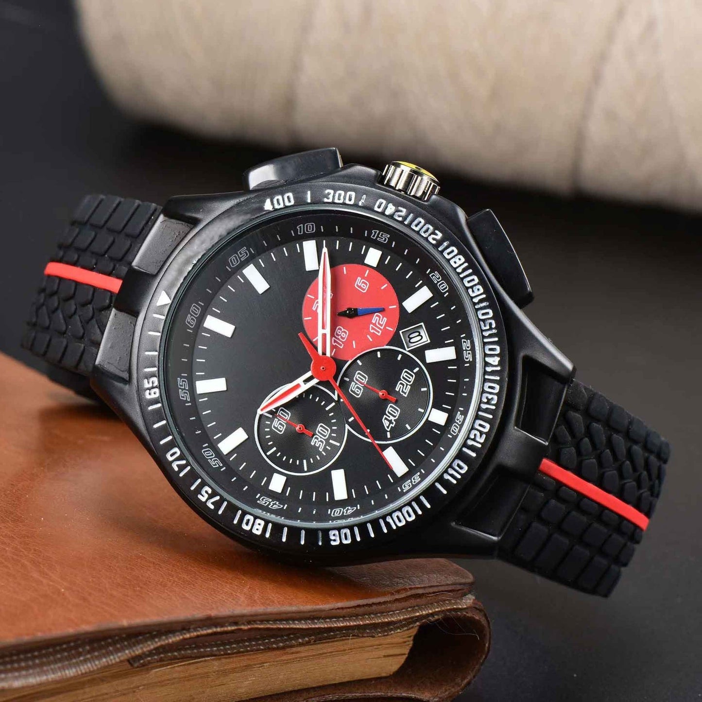 Men's Quartz Watch With Round Dial, Tempered Glass Mirror, Pointer Display, Silica Gel Strap, And Pin Buckle