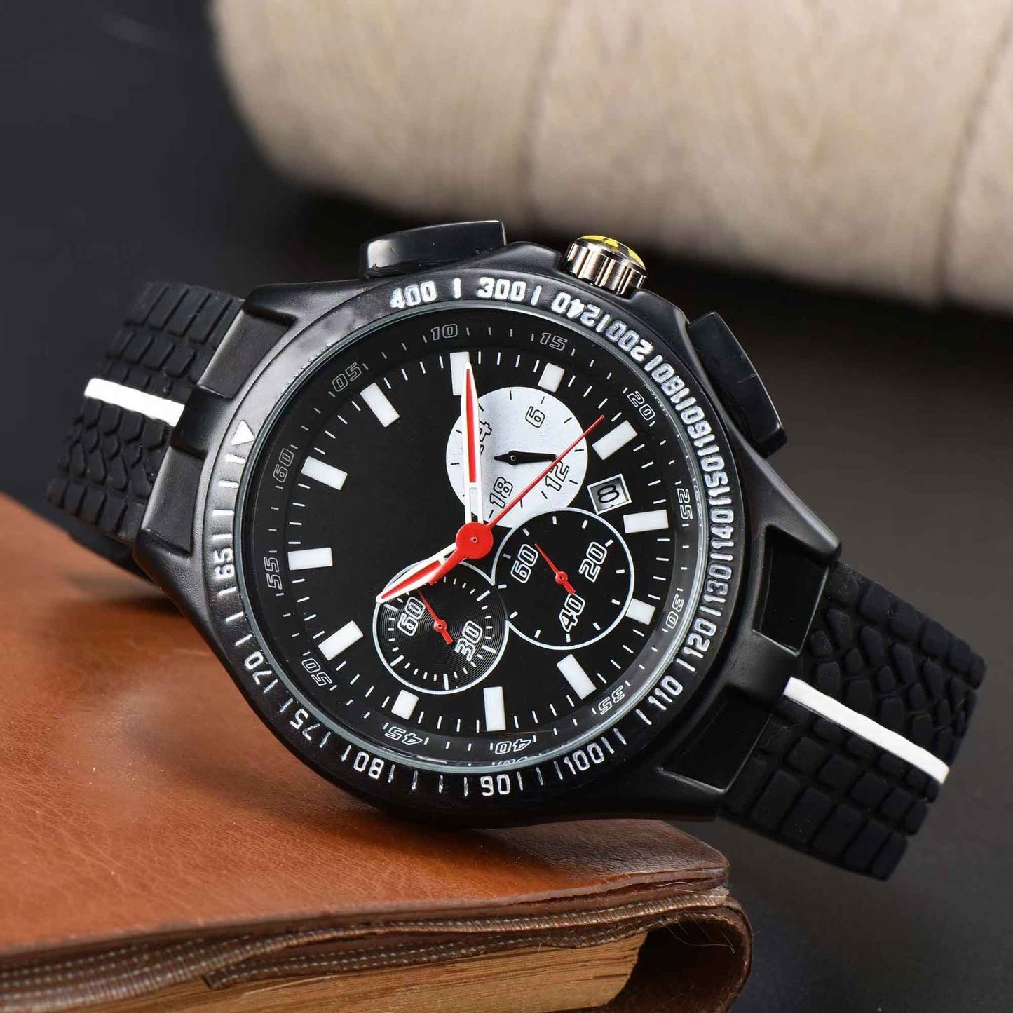 Men's Quartz Watch With Round Dial, Tempered Glass Mirror, Pointer Display, Silica Gel Strap, And Pin Buckle