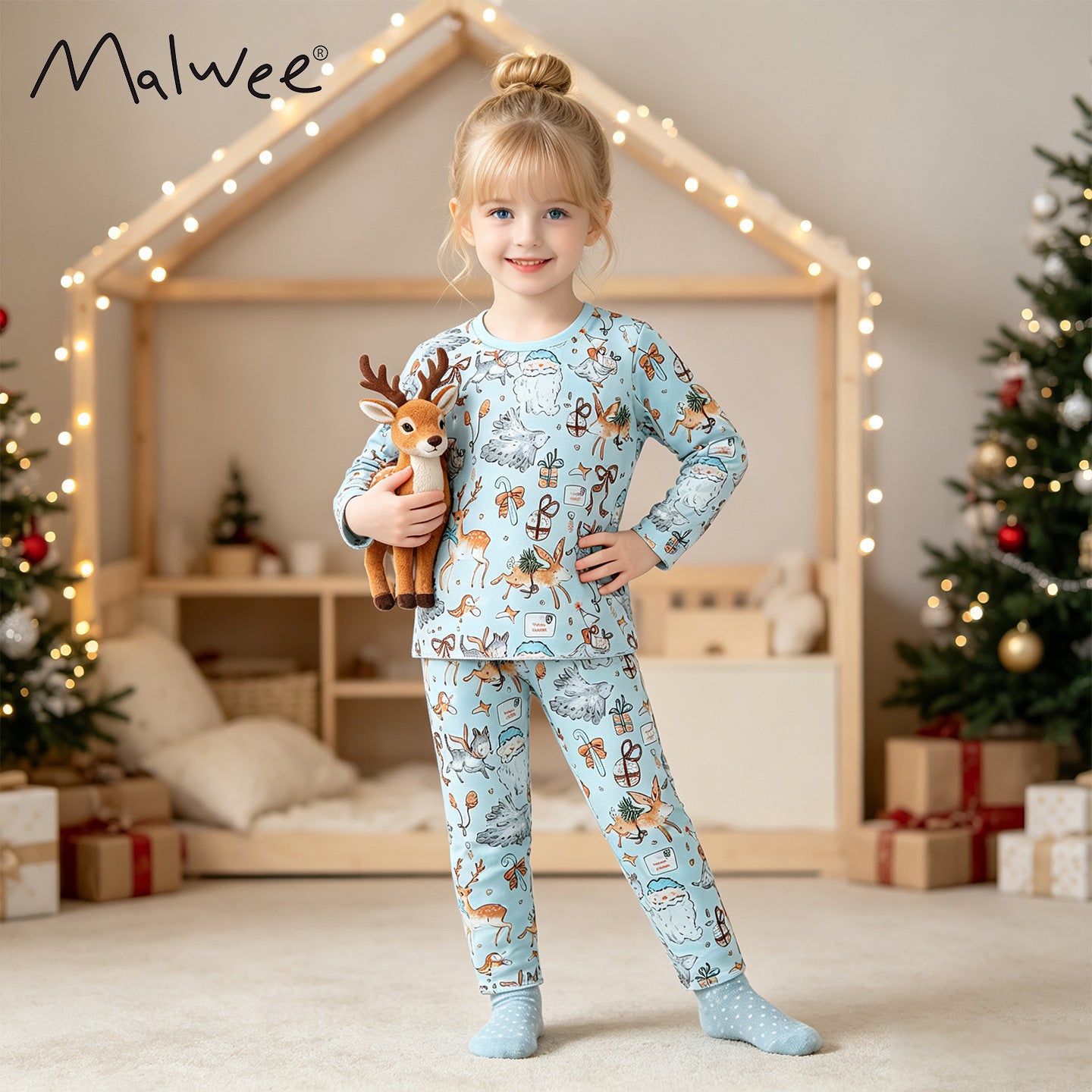 Cute Cartoon Cotton Girls' Pant Co-ord Set With Long Sleeve, 2 Pieces Kids Clothing Set