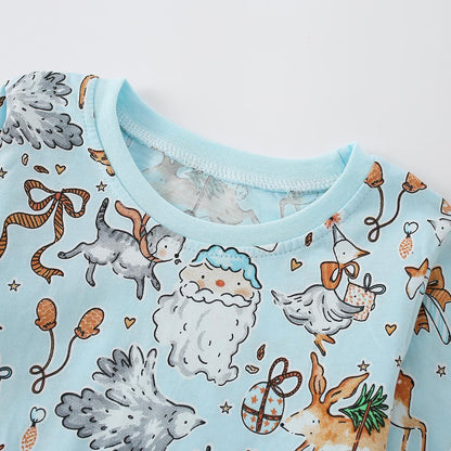 Cute Cartoon Cotton Girls' Pant Co-ord Set With Long Sleeve, 2 Pieces Kids Clothing Set