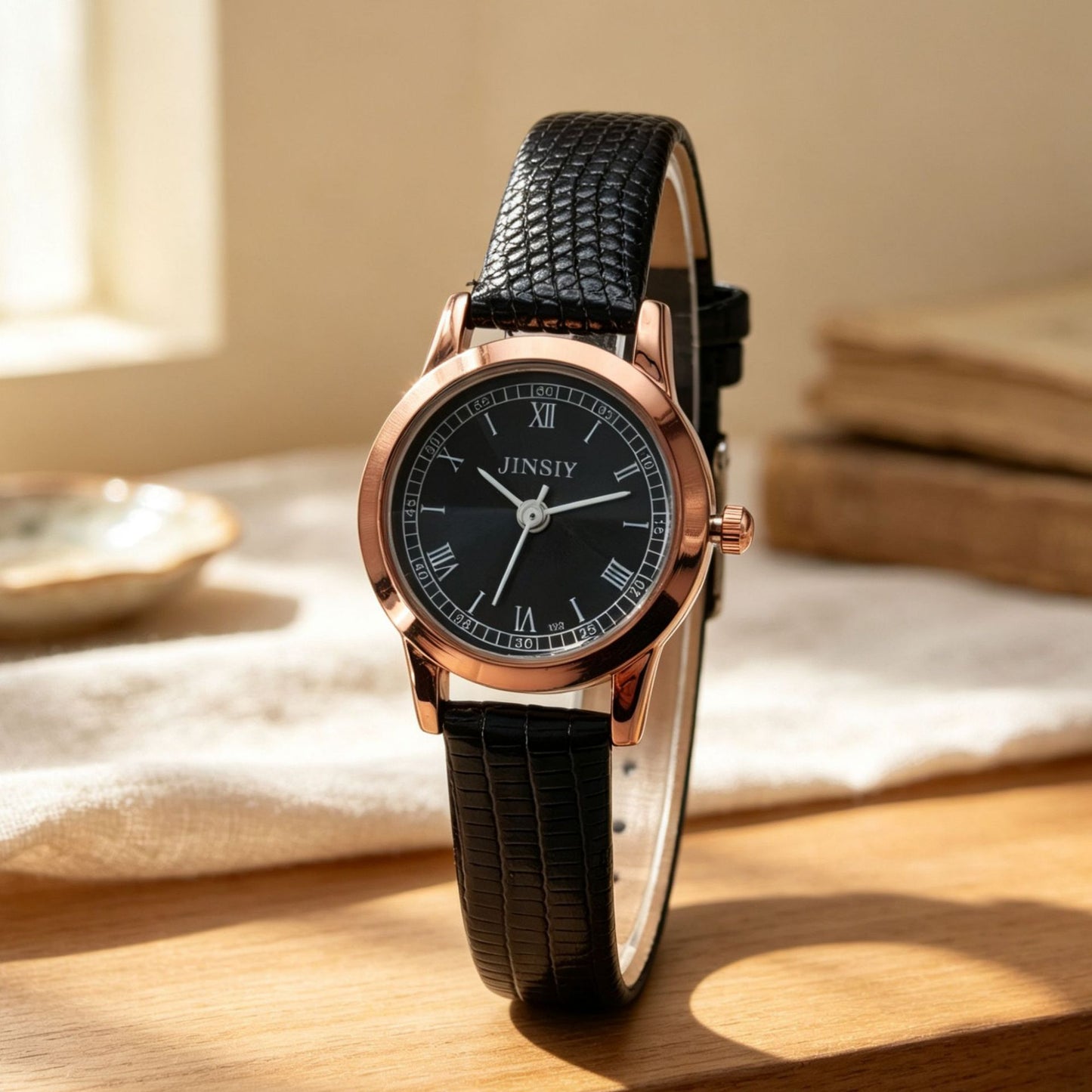 Women's Quartz Watch With Round Dial, PU Strap, Pin Buckle, And Ordinary Glass Mirror
