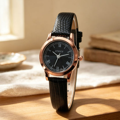 Women's Quartz Watch With Round Dial, PU Strap, Pin Buckle, And Ordinary Glass Mirror