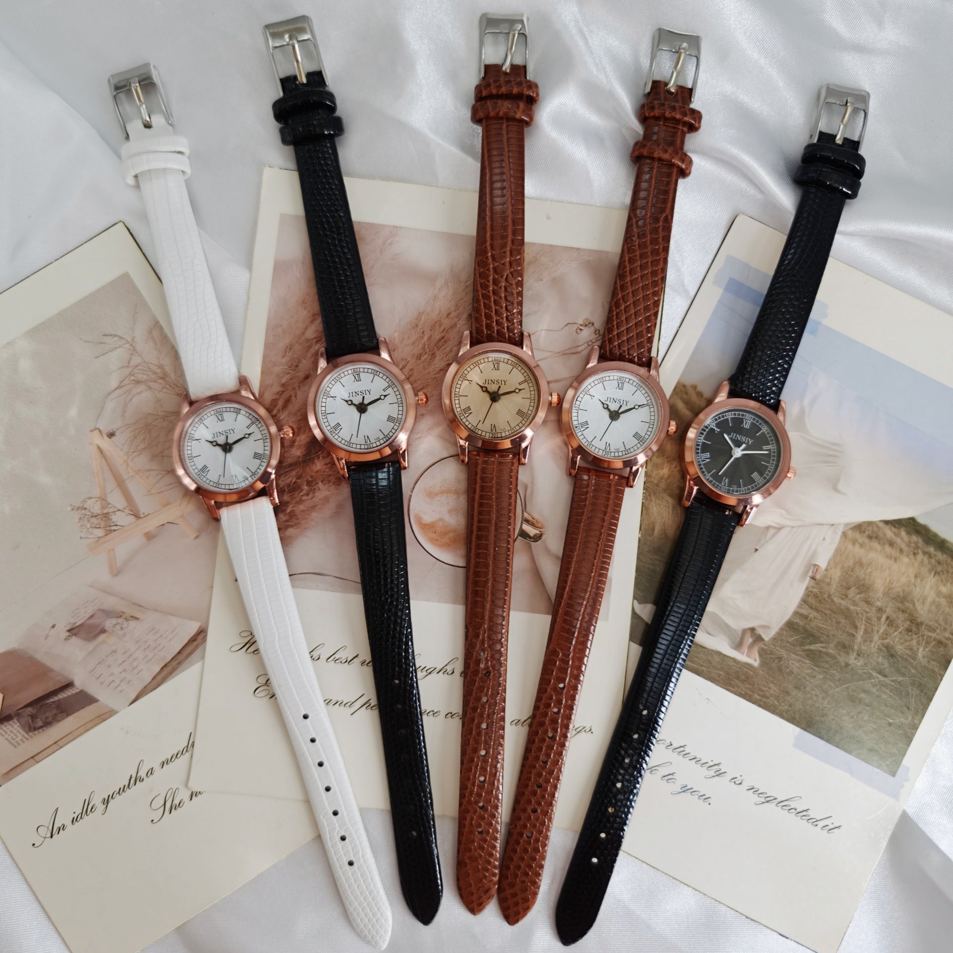 Women's Quartz Watch With Round Dial, PU Strap, Pin Buckle, And Ordinary Glass Mirror
