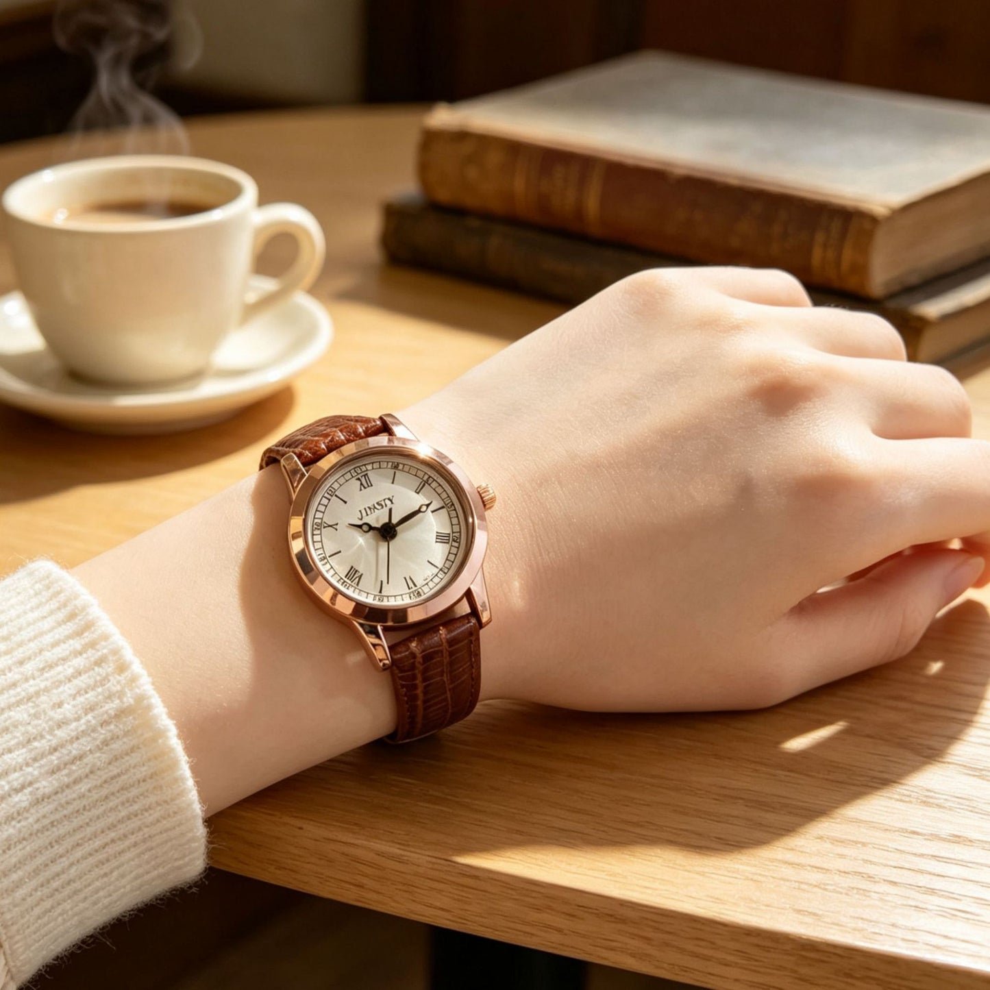 Women's Quartz Watch With Round Dial, PU Strap, Pin Buckle, And Ordinary Glass Mirror