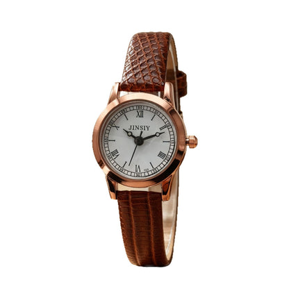 Women's Quartz Watch With Round Dial, PU Strap, Pin Buckle, And Ordinary Glass Mirror