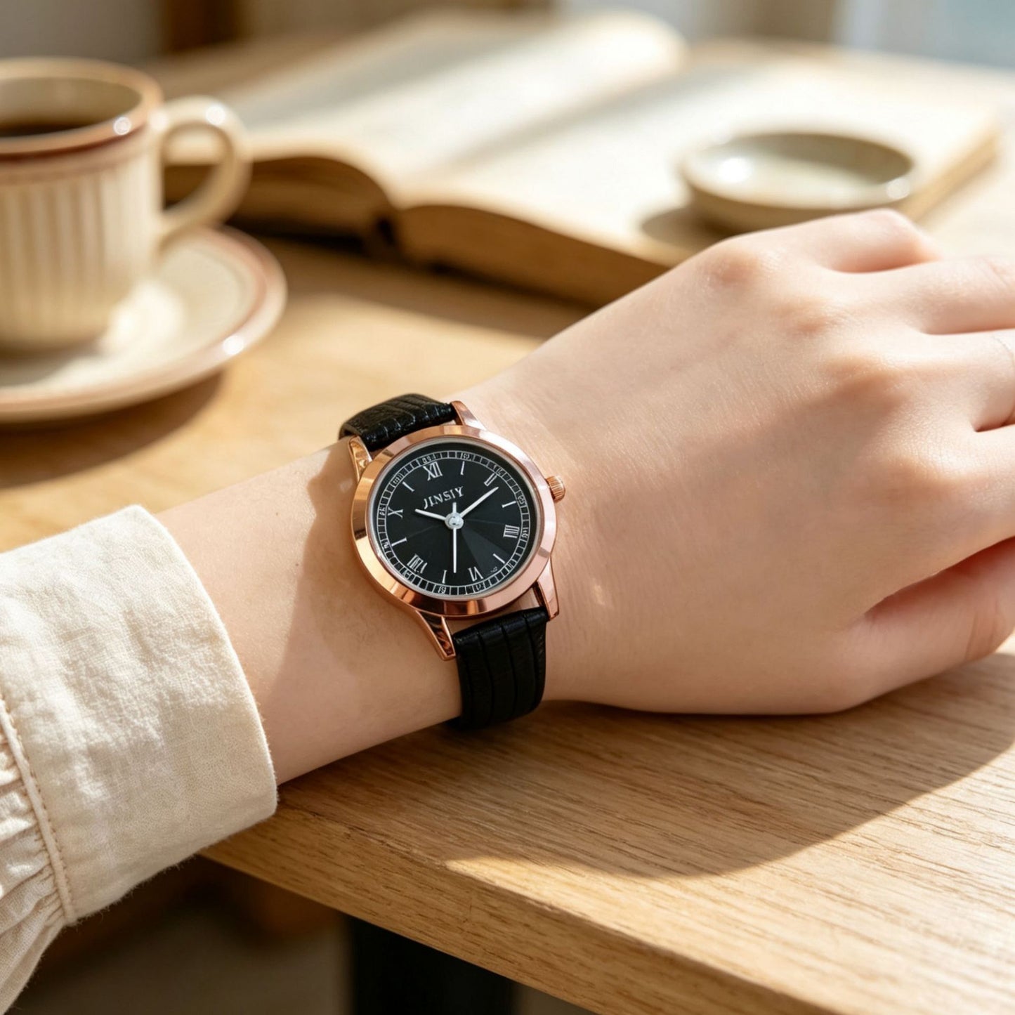 Women's Quartz Watch With Round Dial, PU Strap, Pin Buckle, And Ordinary Glass Mirror