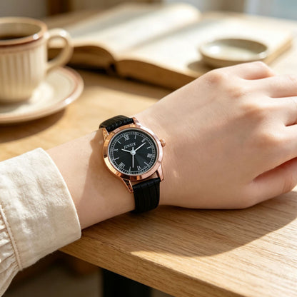 Women's Quartz Watch With Round Dial, PU Strap, Pin Buckle, And Ordinary Glass Mirror