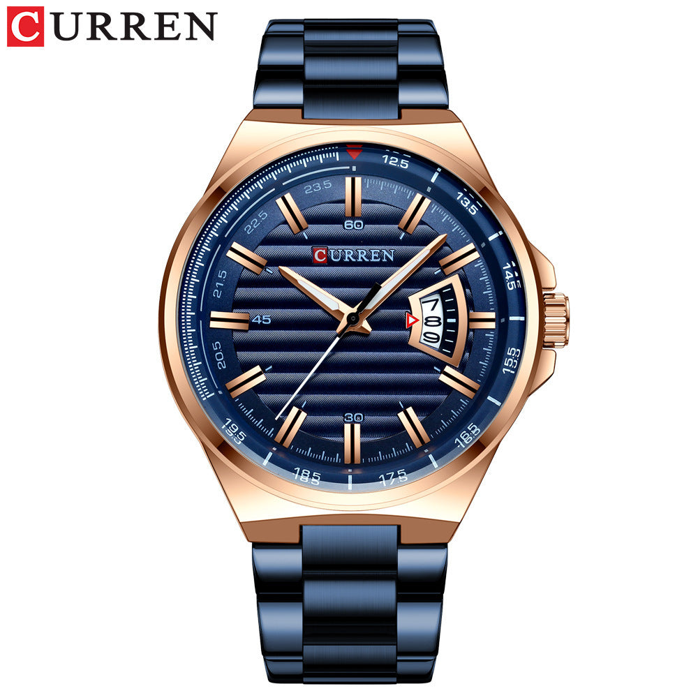 Men's Quartz Watch With Stainless Steel Strap And Single Folding Buckle Featuring Round Dial And Tempered Glass Mirror