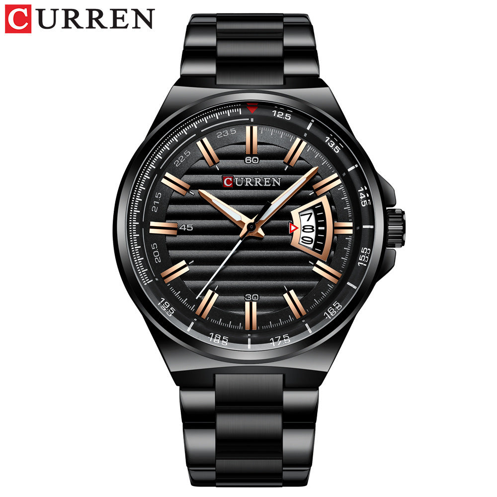 Men's Quartz Watch With Stainless Steel Strap And Single Folding Buckle Featuring Round Dial And Tempered Glass Mirror