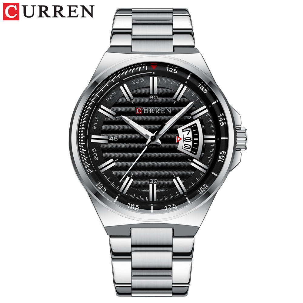 Men's Quartz Watch With Stainless Steel Strap And Single Folding Buckle Featuring Round Dial And Tempered Glass Mirror
