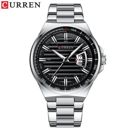 Men's Quartz Watch With Stainless Steel Strap And Single Folding Buckle Featuring Round Dial And Tempered Glass Mirror