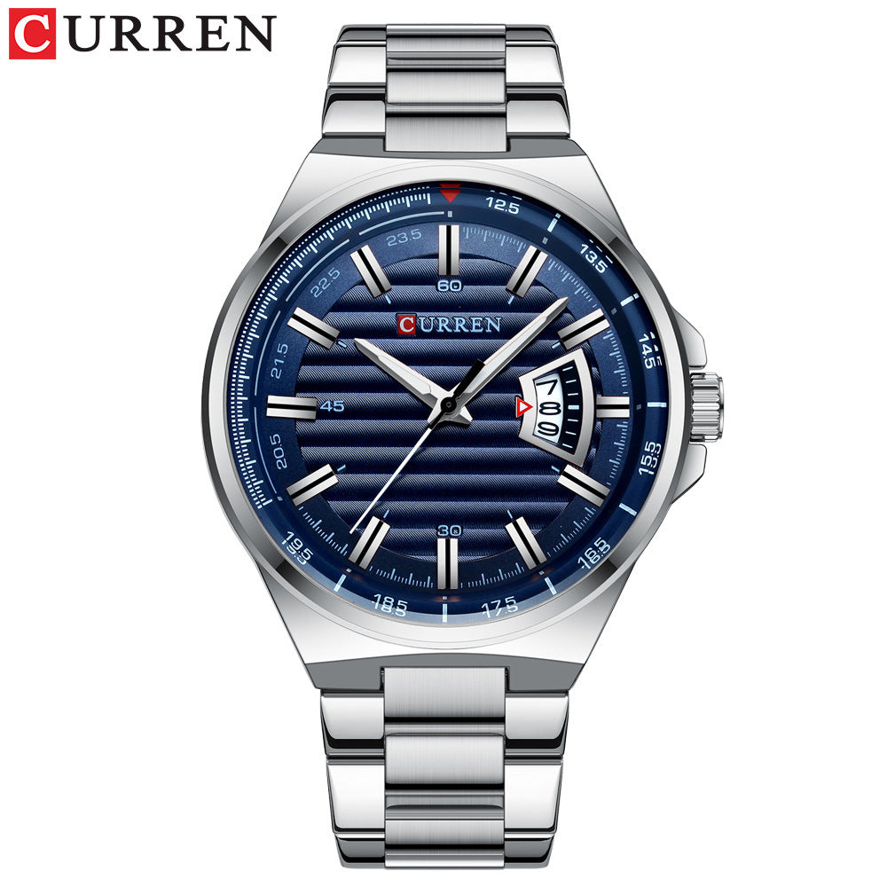 Men's Quartz Watch With Stainless Steel Strap And Single Folding Buckle Featuring Round Dial And Tempered Glass Mirror