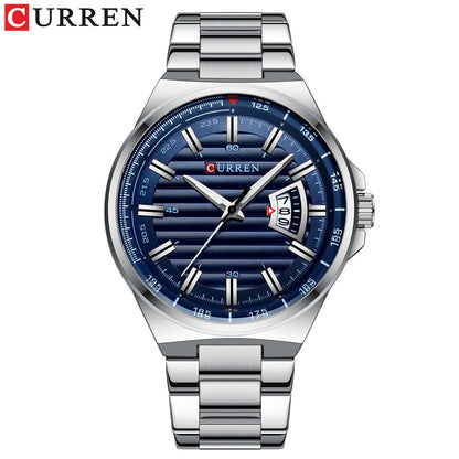 Men's Quartz Watch With Stainless Steel Strap And Single Folding Buckle Featuring Round Dial And Tempered Glass Mirror