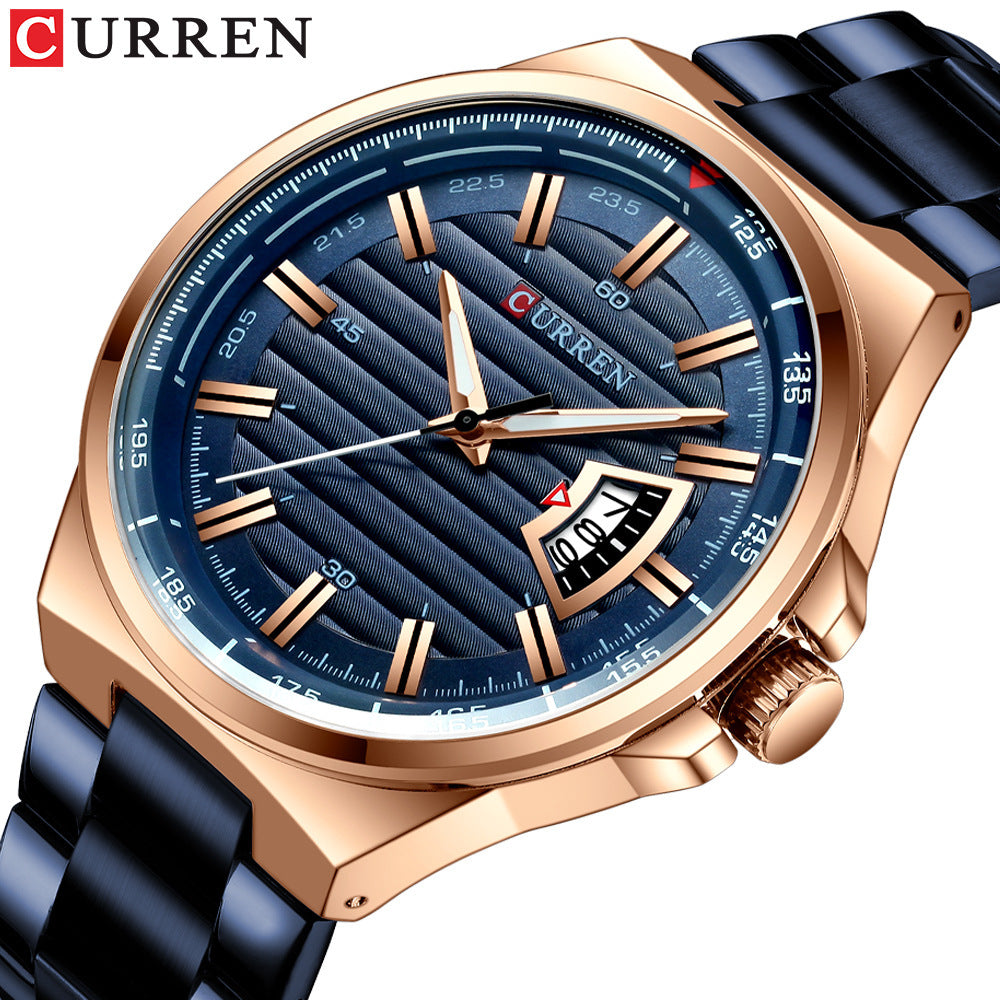 Men's Quartz Watch With Stainless Steel Strap And Single Folding Buckle Featuring Round Dial And Tempered Glass Mirror