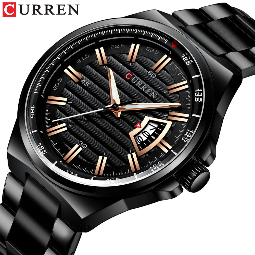 Men's Quartz Watch With Stainless Steel Strap And Single Folding Buckle Featuring Round Dial And Tempered Glass Mirror