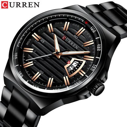 Men's Quartz Watch With Stainless Steel Strap And Single Folding Buckle Featuring Round Dial And Tempered Glass Mirror