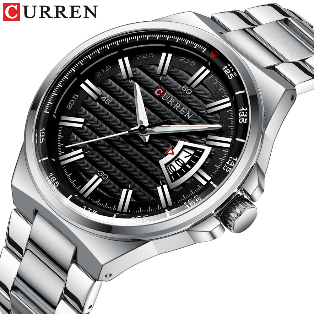 Men's Quartz Watch With Stainless Steel Strap And Single Folding Buckle Featuring Round Dial And Tempered Glass Mirror