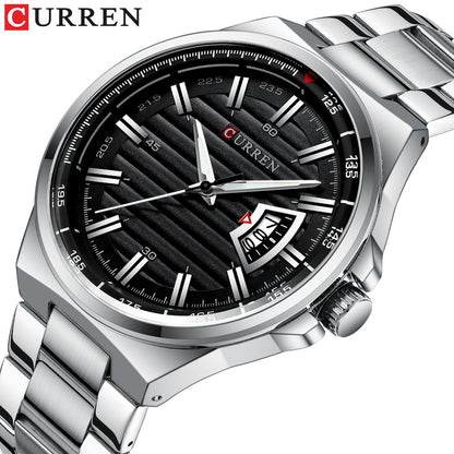 Men's Quartz Watch With Stainless Steel Strap And Single Folding Buckle Featuring Round Dial And Tempered Glass Mirror