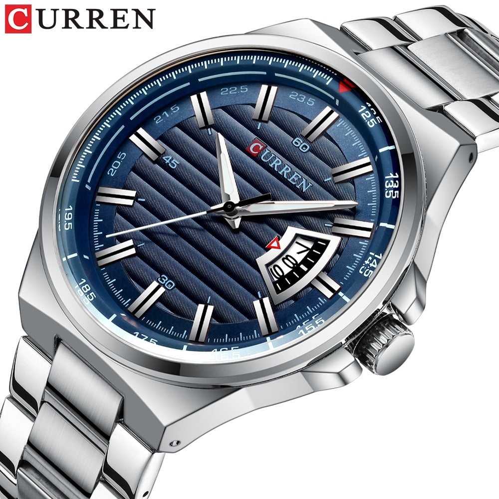 Men's Quartz Watch With Stainless Steel Strap And Single Folding Buckle Featuring Round Dial And Tempered Glass Mirror