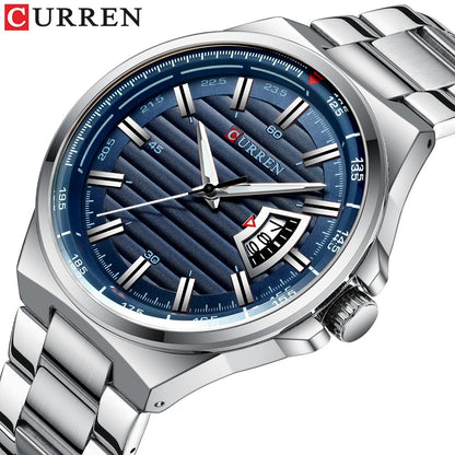 Men's Quartz Watch With Stainless Steel Strap And Single Folding Buckle Featuring Round Dial And Tempered Glass Mirror