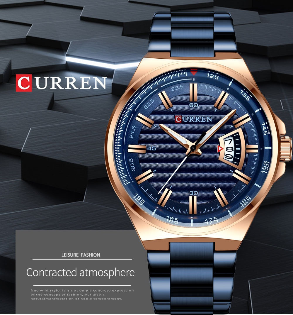 Men's Quartz Watch With Stainless Steel Strap And Single Folding Buckle Featuring Round Dial And Tempered Glass Mirror