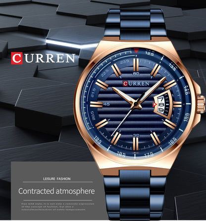 Men's Quartz Watch With Stainless Steel Strap And Single Folding Buckle Featuring Round Dial And Tempered Glass Mirror