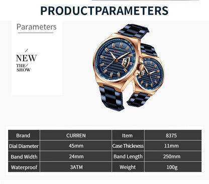 Men's Quartz Watch With Stainless Steel Strap And Single Folding Buckle Featuring Round Dial And Tempered Glass Mirror