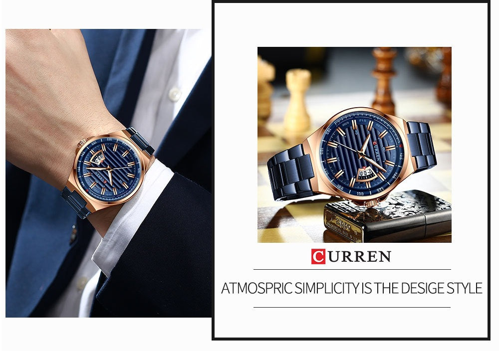 Men's Quartz Watch With Stainless Steel Strap And Single Folding Buckle Featuring Round Dial And Tempered Glass Mirror
