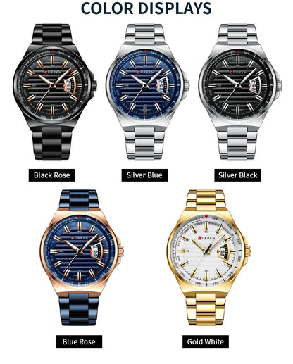 Men's Quartz Watch With Stainless Steel Strap And Single Folding Buckle Featuring Round Dial And Tempered Glass Mirror