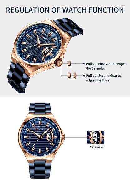 Men's Quartz Watch With Stainless Steel Strap And Single Folding Buckle Featuring Round Dial And Tempered Glass Mirror