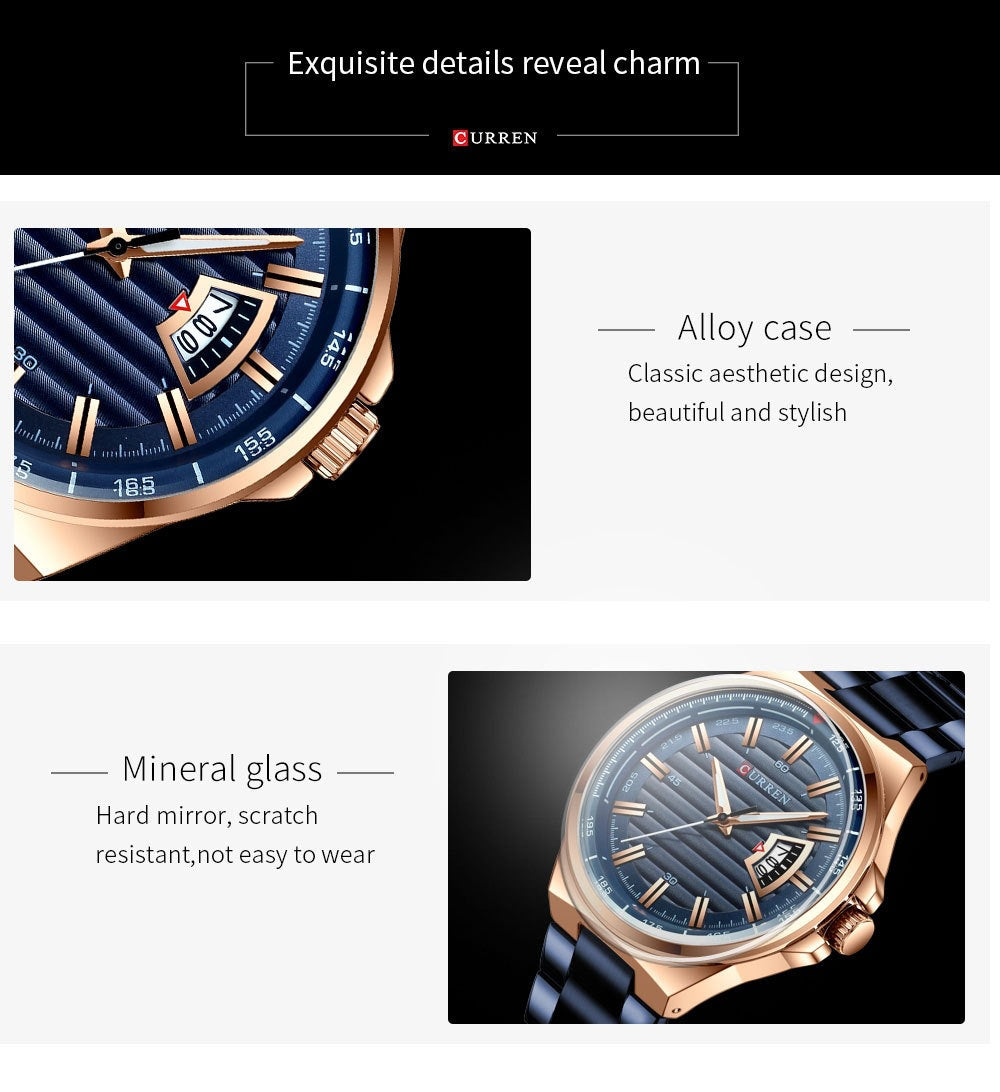 Men's Quartz Watch With Stainless Steel Strap And Single Folding Buckle Featuring Round Dial And Tempered Glass Mirror