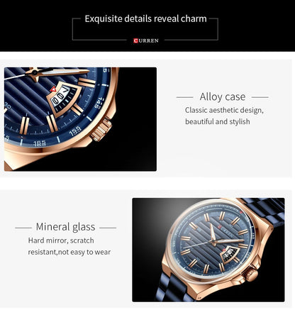 Men's Quartz Watch With Stainless Steel Strap And Single Folding Buckle Featuring Round Dial And Tempered Glass Mirror