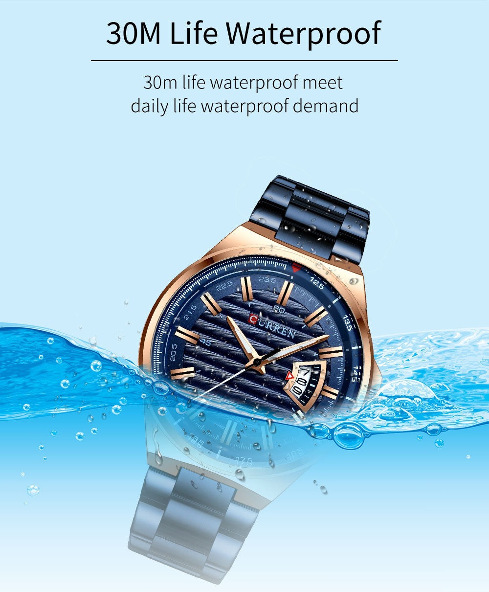 Men's Quartz Watch With Stainless Steel Strap And Single Folding Buckle Featuring Round Dial And Tempered Glass Mirror