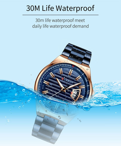 Men's Quartz Watch With Stainless Steel Strap And Single Folding Buckle Featuring Round Dial And Tempered Glass Mirror