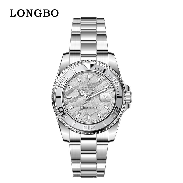 Men's Quartz Watch With Stainless Steel Strap, Round Dial, Tempered Glass, Pointer Display, Butterfly Double Snap Buckle