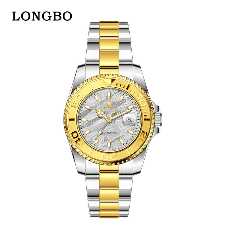 Men's Quartz Watch With Stainless Steel Strap, Round Dial, Tempered Glass, Pointer Display, Butterfly Double Snap Buckle