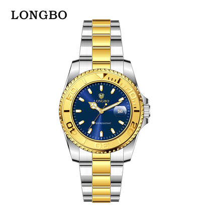 Men's Quartz Watch With Stainless Steel Strap, Round Dial, Tempered Glass, Pointer Display, Butterfly Double Snap Buckle