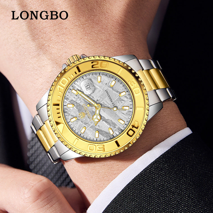 Men's Quartz Watch With Stainless Steel Strap, Round Dial, Tempered Glass, Pointer Display, Butterfly Double Snap Buckle