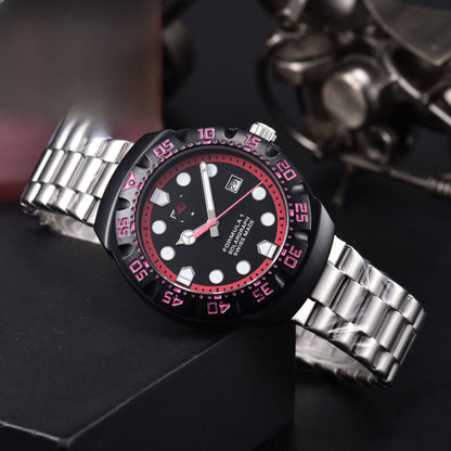 Men's Quartz Watch With Round Dial, Tempered Glass Mirror, Silica Gel Strap, And Pin Buckle