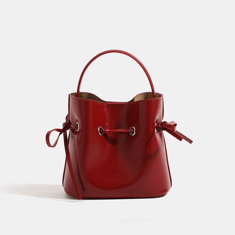 Women’s PU Leather Bucket Bag With Sewing Thread Detail, Single Shoulder Strap, Perfect For Summer