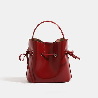 Women’s PU Leather Bucket Bag With Sewing Thread Detail, Single Shoulder Strap, Perfect For Summer