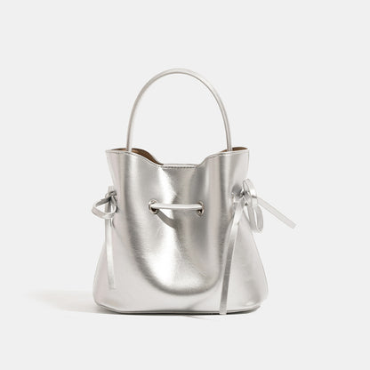 Women’s PU Leather Bucket Bag With Sewing Thread Detail, Single Shoulder Strap, Perfect For Summer