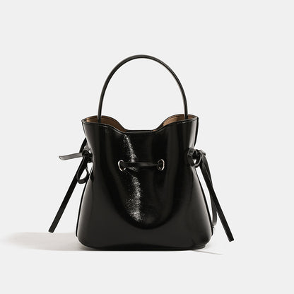 Women’s PU Leather Bucket Bag With Sewing Thread Detail, Single Shoulder Strap, Perfect For Summer