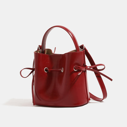 Women’s PU Leather Bucket Bag With Sewing Thread Detail, Single Shoulder Strap, Perfect For Summer