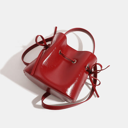 Women’s PU Leather Bucket Bag With Sewing Thread Detail, Single Shoulder Strap, Perfect For Summer