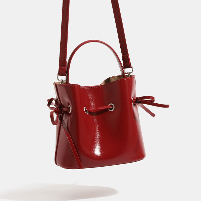 Women’s PU Leather Bucket Bag With Sewing Thread Detail, Single Shoulder Strap, Perfect For Summer