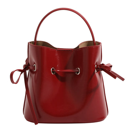 Women’s PU Leather Bucket Bag With Sewing Thread Detail, Single Shoulder Strap, Perfect For Summer